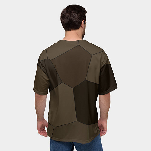 Мужская футболка оверсайз Тёмно-коричневый крупная мозаика / 3D-принт – фото 4