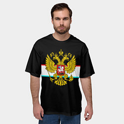 Футболка оверсайз мужская Герб РФ спорт полоса, цвет: 3D-принт — фото 2
