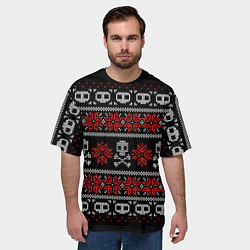 Футболка оверсайз мужская Черный свитер с черепами, цвет: 3D-принт — фото 2