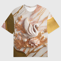 Футболка оверсайз мужская Фарфоровый лебедь и лотос на розовом мраморе, цвет: 3D-принт
