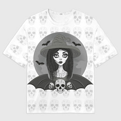 Футболка оверсайз мужская Ведьма, череп, Хэллоуин, цвет: 3D-принт