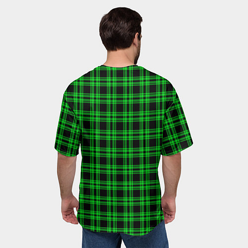Мужская футболка оверсайз Чёрно-зелёный клетчатый / 3D-принт – фото 4