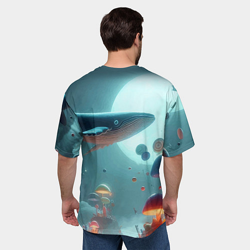 Мужская футболка оверсайз Плывущий по небу кит среди грибов - фантазия / 3D-принт – фото 4