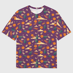 Мужская футболка оверсайз Маленькие тыквы на фиолетовом фоне