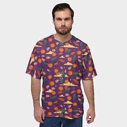 Футболка оверсайз мужская Маленькие тыквы на фиолетовом фоне, цвет: 3D-принт — фото 2
