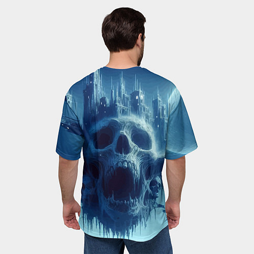 Мужская футболка оверсайз Фантастический череп и сказочный город под луной / 3D-принт – фото 4