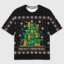 Футболка оверсайз мужская Мяукающее Рождество, цвет: 3D-принт
