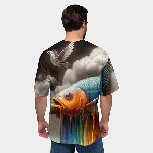 Мужская футболка оверсайз Рыба в облаках - сюрреализм / 3D-принт – фото 4