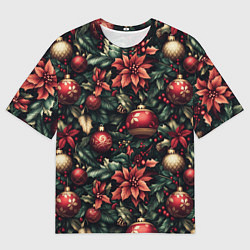 Мужская футболка оверсайз Паттерн с новогодними украшениями