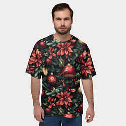 Футболка оверсайз мужская Паттерн с новогодними украшениями, цвет: 3D-принт — фото 2