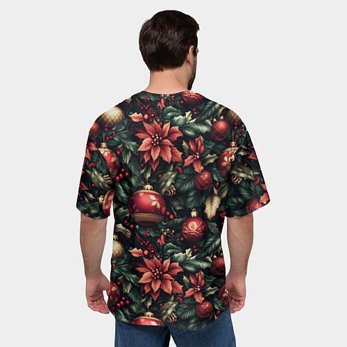 Мужская футболка оверсайз Паттерн с новогодними украшениями / 3D-принт – фото 4