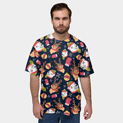 Футболка оверсайз мужская Новогодний детский паттерн с животными, цвет: 3D-принт — фото 2