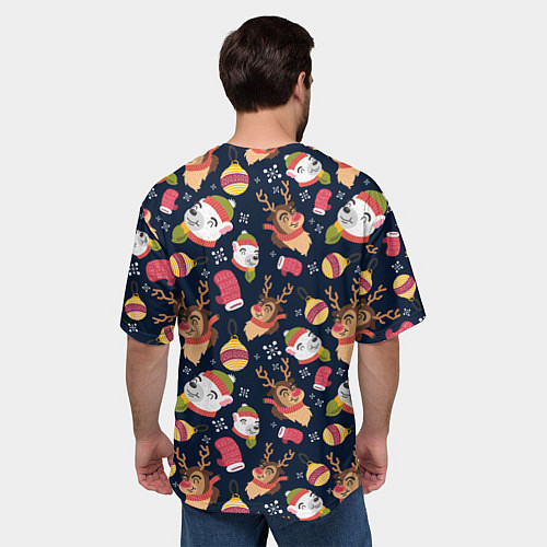 Мужская футболка оверсайз Новогодний детский паттерн с животными / 3D-принт – фото 4