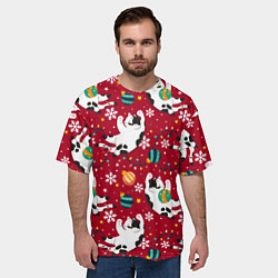 Футболка оверсайз мужская Новогодний паттерн с котиками, цвет: 3D-принт — фото 2