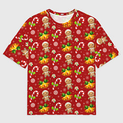 Футболка оверсайз мужская Новогодний паттерн пряня, цвет: 3D-принт