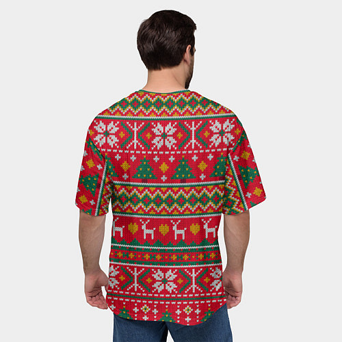 Мужская футболка оверсайз Текстура свитерной вязки новогодняя / 3D-принт – фото 4