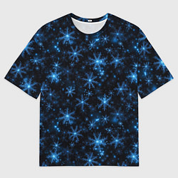 Футболка оверсайз мужская Паттерн с синими снежинками, цвет: 3D-принт