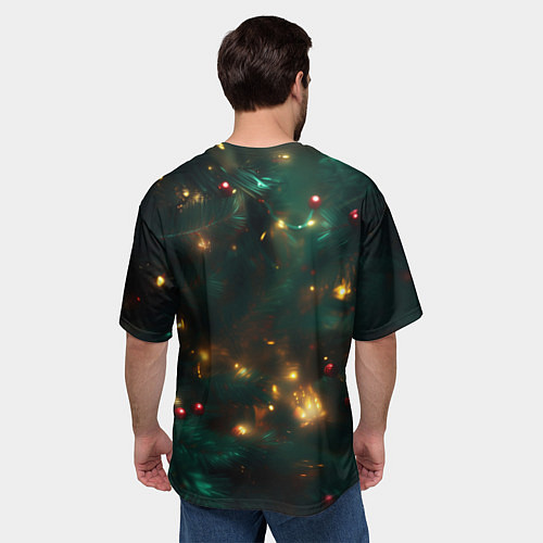Мужская футболка оверсайз Зелёная новогодняя змея / 3D-принт – фото 4