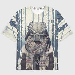 Футболка оверсайз мужская Хищник в зимнем лесу, цвет: 3D-принт
