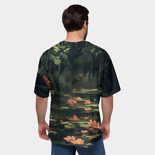Мужская футболка оверсайз Выдра в лесном пруду / 3D-принт – фото 4