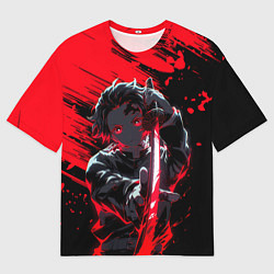 Футболка оверсайз мужская Танджиро Камадо с катаной, цвет: 3D-принт
