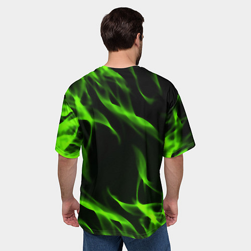 Мужская футболка оверсайз Portal green flame / 3D-принт – фото 4
