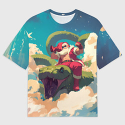 Футболка оверсайз мужская Дед Мороз сидит на змее, цвет: 3D-принт