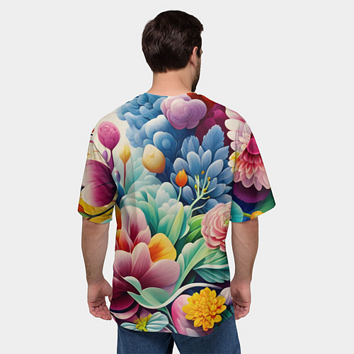 Мужская футболка оверсайз Объемные цветы лето / 3D-принт – фото 4