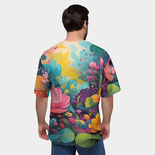 Мужская футболка оверсайз Лето красочные цветы / 3D-принт – фото 4