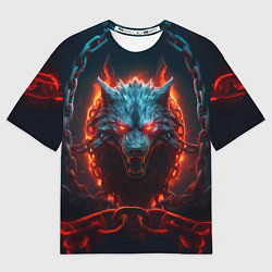 Мужская футболка оверсайз Агрессивный волк в цепях