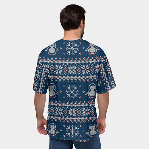 Мужская футболка оверсайз Вязаный зимний узор с милыми пингвинами / 3D-принт – фото 4