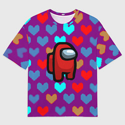 Футболка оверсайз мужская Among us неоновые сердца, цвет: 3D-принт