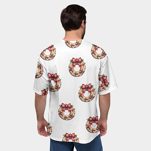 Мужская футболка оверсайз Много новогодних пончиков с бантиком и ягодами / 3D-принт – фото 4