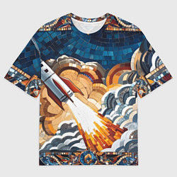 Мужская футболка оверсайз Мозаика ракета