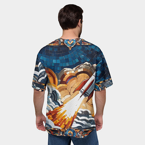 Мужская футболка оверсайз Мозаика ракета / 3D-принт – фото 4