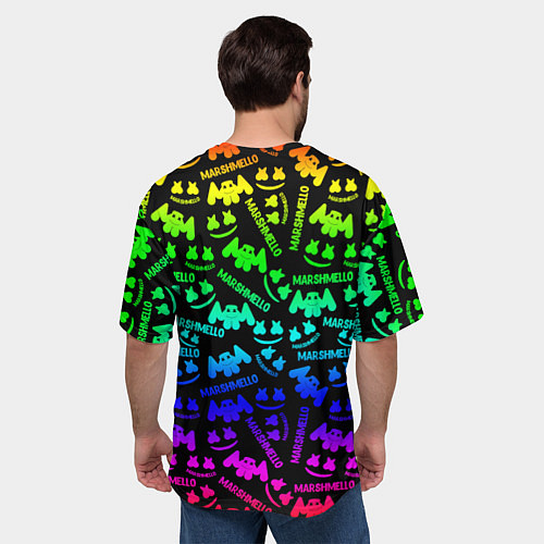 Мужская футболка оверсайз Marshmello neon steel pattern / 3D-принт – фото 4