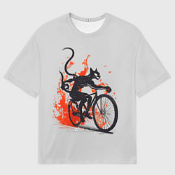Футболка оверсайз мужская Чёрный демонический кот на велосипеде, цвет: 3D-принт