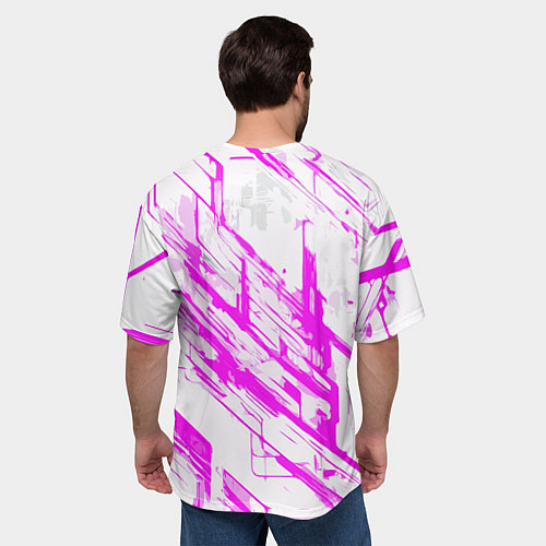 Мужская футболка оверсайз Розовые полосы на белом фоне / 3D-принт – фото 4