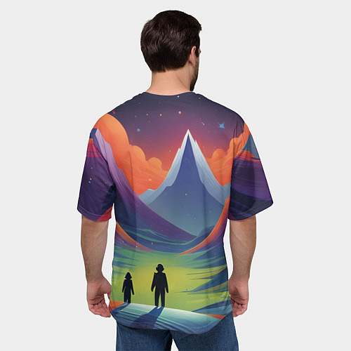 Мужская футболка оверсайз Фантастический красочный пейзаж / 3D-принт – фото 4