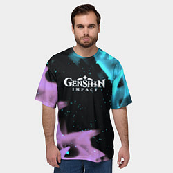Футболка оверсайз мужская Genshin Impact flame neon, цвет: 3D-принт — фото 2