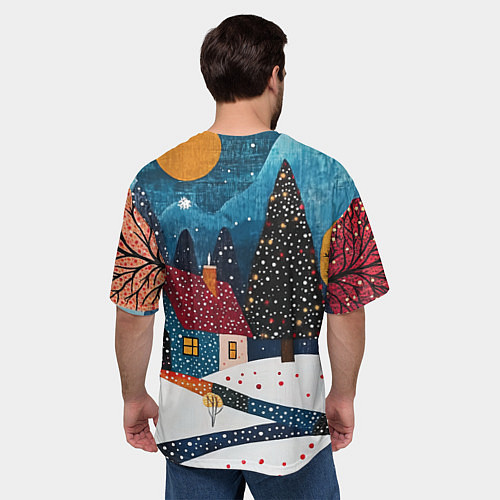 Мужская футболка оверсайз Новогодняя ночь пейзаж / 3D-принт – фото 4