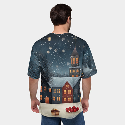 Мужская футболка оверсайз Ночной новогодний город / 3D-принт – фото 4