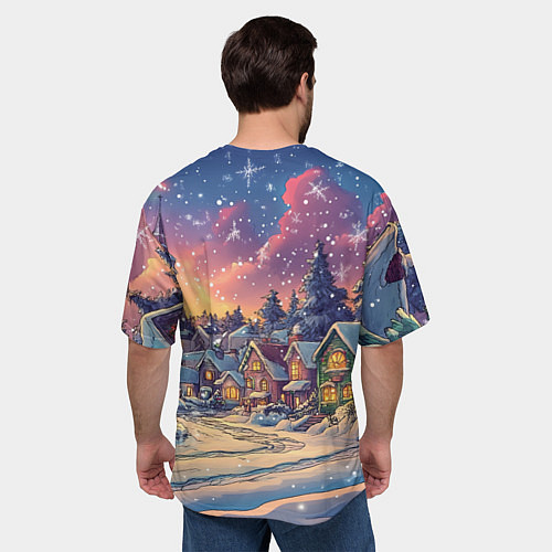 Мужская футболка оверсайз Снегопад в ночном городе / 3D-принт – фото 4