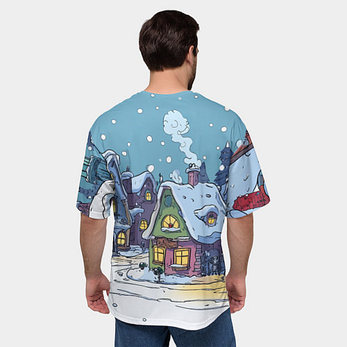 Мужская футболка оверсайз Зимние домики иллюстрация / 3D-принт – фото 4