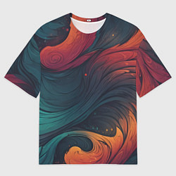 Футболка оверсайз мужская Эбру теплая абстракция, цвет: 3D-принт