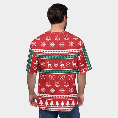 Мужская футболка оверсайз Новогодний паттерн с оленями снежинками леденцами / 3D-принт – фото 4