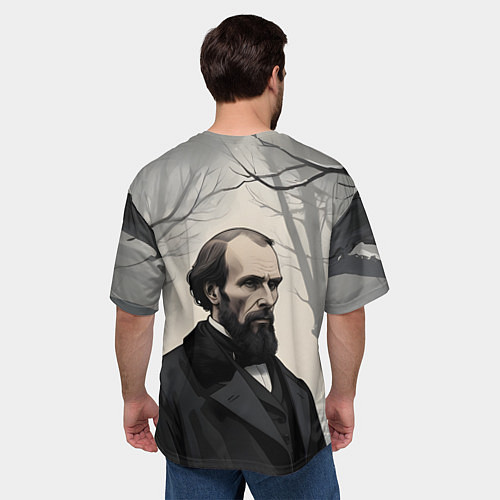 Мужская футболка оверсайз Достоевский зимняя аллея / 3D-принт – фото 4