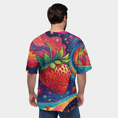 Мужская футболка оверсайз Психоделика клубничка / 3D-принт – фото 4