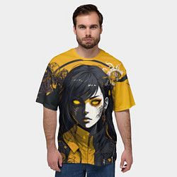 Футболка оверсайз мужская Девушка в стиле аниме в куртке на жёлтом фоне, цвет: 3D-принт — фото 2