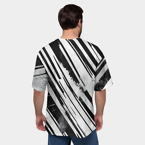 Мужская футболка оверсайз Платиновые и черные полосы / 3D-принт – фото 4